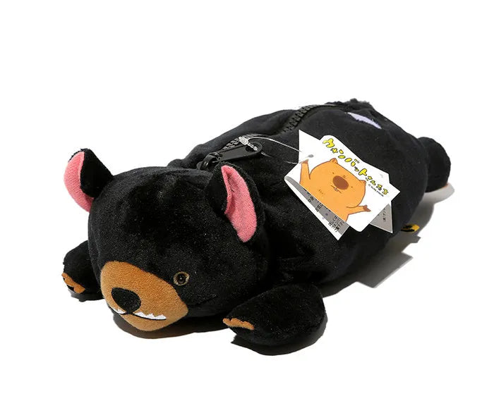 Cartoon wombat family design on a soft plush pencil case for children's stationery.