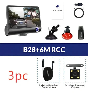 1080P dash cam with 170° front lens, 6-glass construction, and rear cable for dual recording
