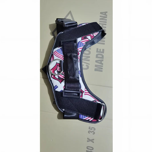 Adjustable nylon dog harness in US Style 1, reflective neck strip, sizes XS-XXL with stainless steel ring for secure walks