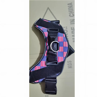 Adjustable nylon dog harness in US Style 1, reflective neck strip, sizes XS-XXL with stainless steel ring for secure walks
