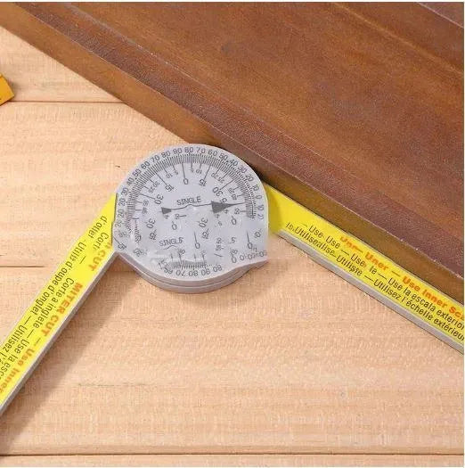 Yellow and white cross-border horizontal angle ruler with laser engraving scales for miter saws