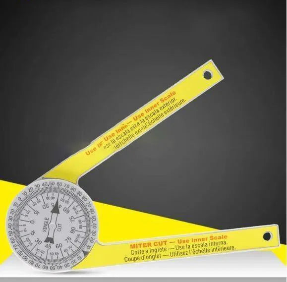 Yellow and white cross-border horizontal angle ruler with laser engraving scales for miter saws