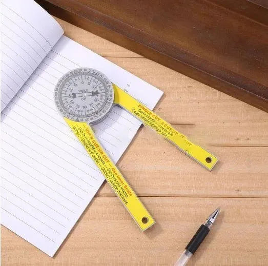 Yellow and white cross-border horizontal angle ruler with laser engraving scales for miter saws