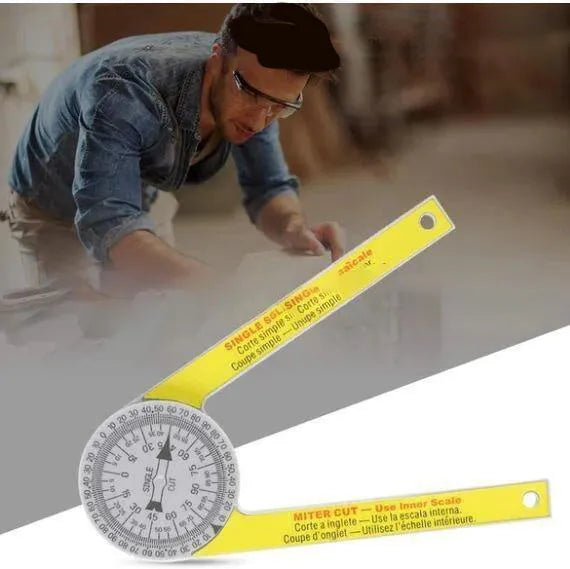 Yellow and white cross-border horizontal angle ruler with laser engraving scales for miter saws