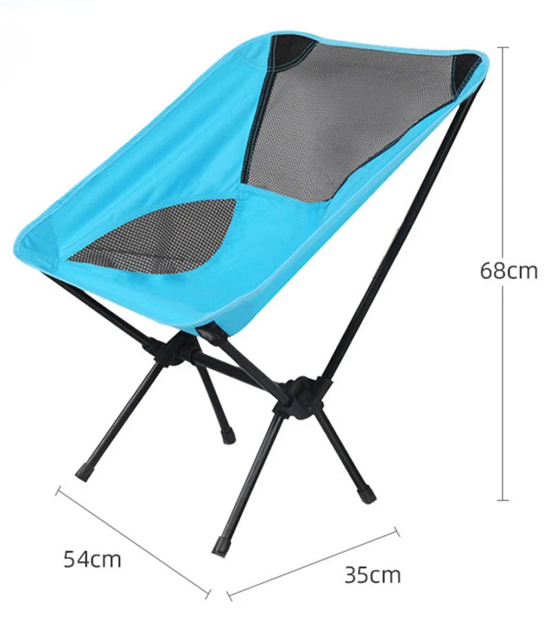 Ultralight outdoor folding camping chair in grey, blue, or red, with carry bag