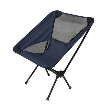 Ultralight outdoor folding camping chair in grey, blue, or red, with carry bag