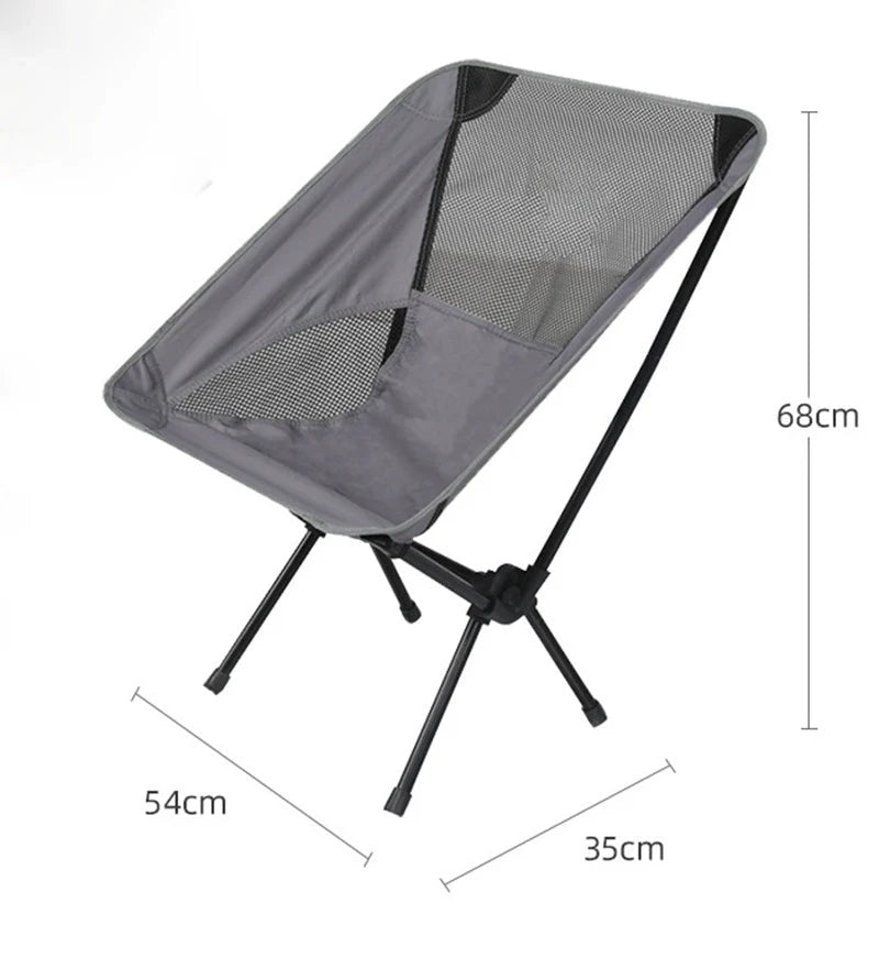 Ultralight outdoor folding camping chair in grey, blue, or red, with carry bag