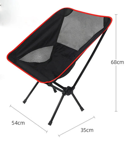Ultralight outdoor folding camping chair in grey, blue, or red, with carry bag
