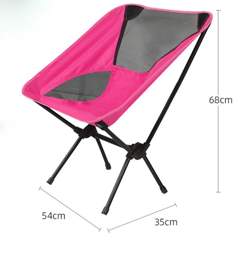 Ultralight outdoor folding camping chair in grey, blue, or red, with carry bag