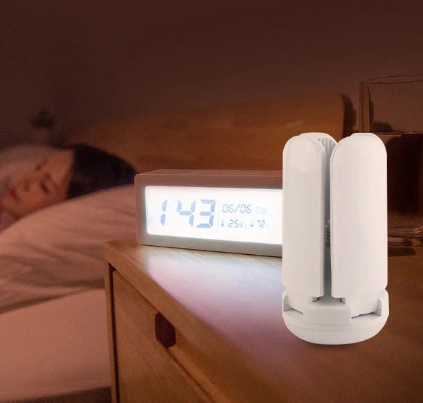 LED Four-leaf Bluetooth Music Lamp in white with foldable design and remote control