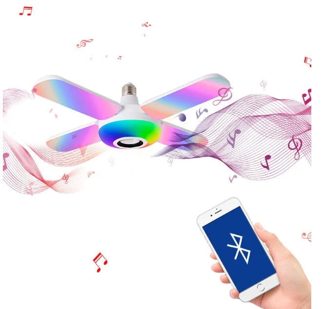 LED Four-leaf Bluetooth Music Lamp in white with foldable design and remote control