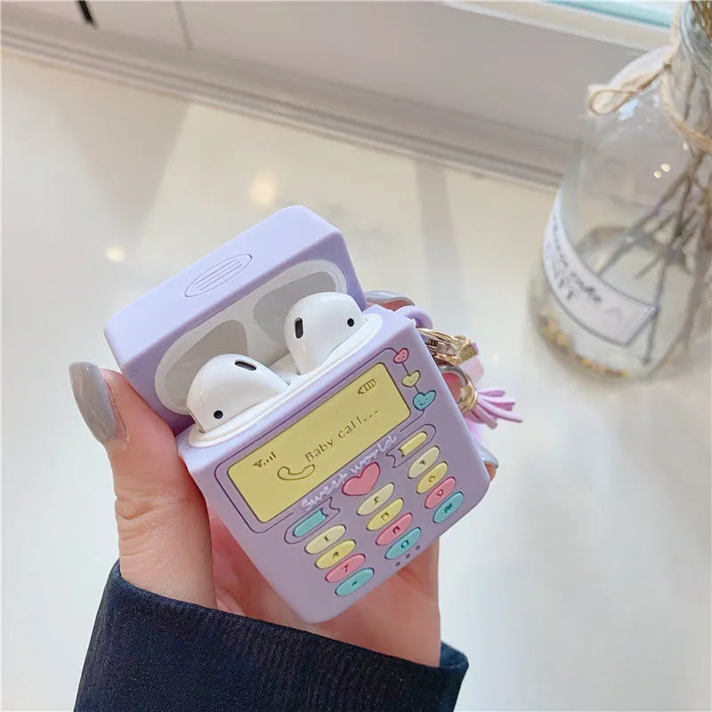 Purple silicone clamshell case for Apple AirPods Pro and AirPods 1 2 wireless earphones with fur ball pendant