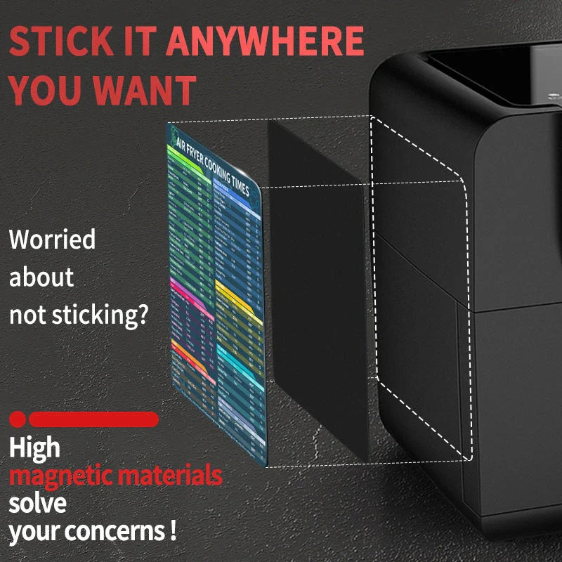 Magnetic cooking time chart set for electric and pressure cookers with sizes 17x27cm and 27x17cm