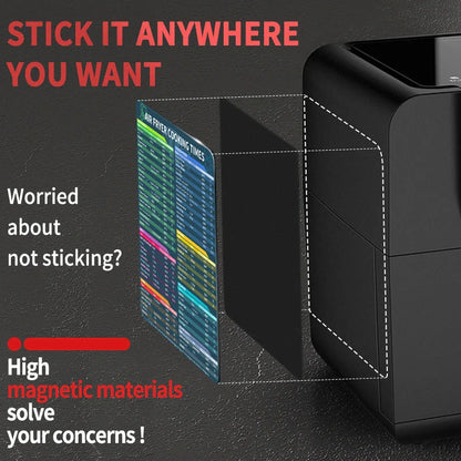 Magnetic cooking time chart set for electric and pressure cookers with sizes 17x27cm and 27x17cm