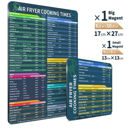 Magnetic cooking time chart set for electric and pressure cookers with sizes 17x27cm and 27x17cm