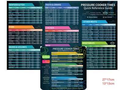 Magnetic cooking time chart set for electric and pressure cookers with sizes 17x27cm and 27x17cm