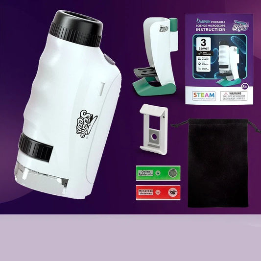 Children's portable mini microscope with mobile phone holder for real-time sharing