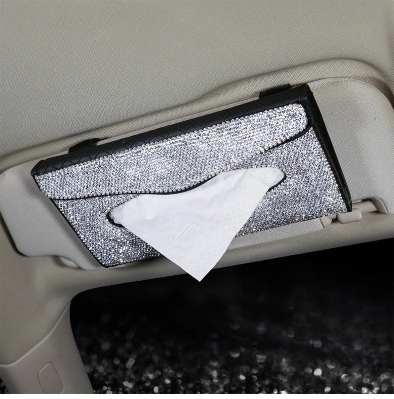 Grey leather universal sun visor napkin box for cars, dimensions 23cm by 14cm