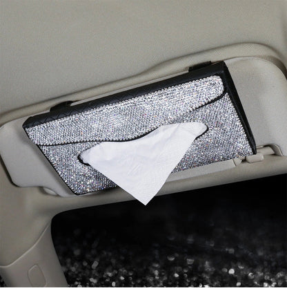 Grey leather universal sun visor napkin box for cars, dimensions 23cm by 14cm