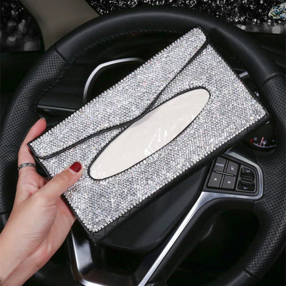 Grey leather universal sun visor napkin box for cars, dimensions 23cm by 14cm