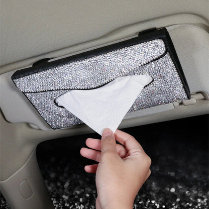 Grey leather universal sun visor napkin box for cars, dimensions 23cm by 14cm
