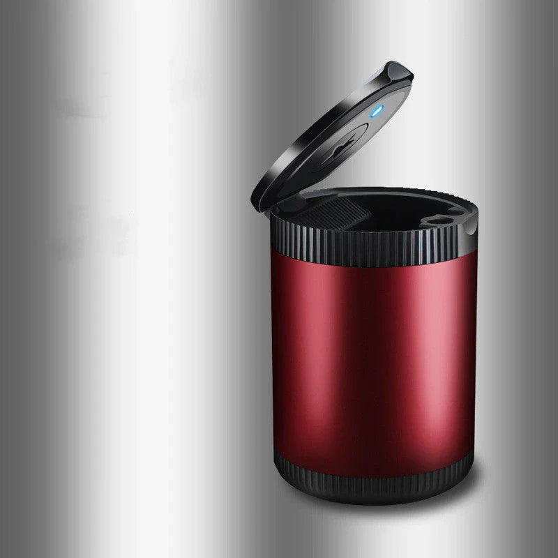 Metal car ashtray with cover in black, red, silver, gold, and grey options