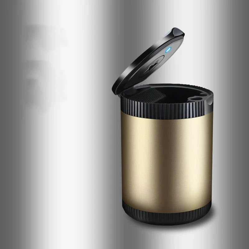 Metal car ashtray with cover in black, red, silver, gold, and grey options