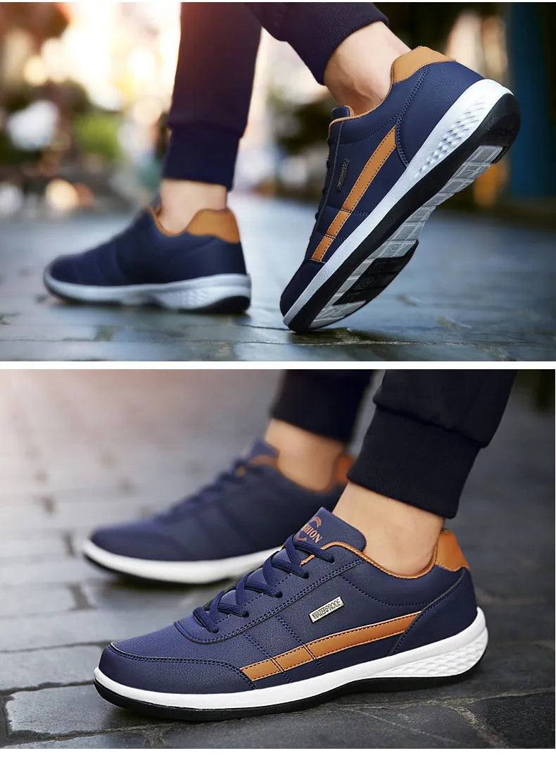 Men's vulcanized casual sneakers in black with breathable upper and non-slip sole on a white background