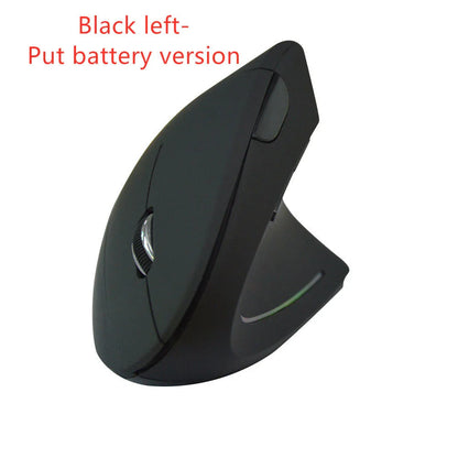 Ergonomic vertical wireless mouse in black and brown with 6 buttons and 10m range