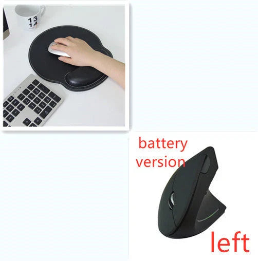 Ergonomic vertical wireless mouse in black and brown with 6 buttons and 10m range