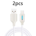 Black fabric braided USB charging cable with Type-C and standard USB connectors, 1 metre long.