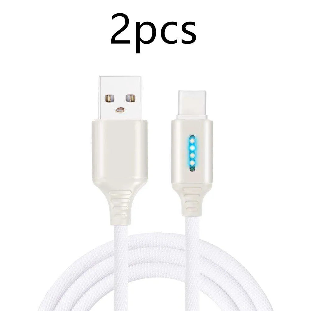 Black fabric braided USB charging cable with Type-C and standard USB connectors, 1 metre long.