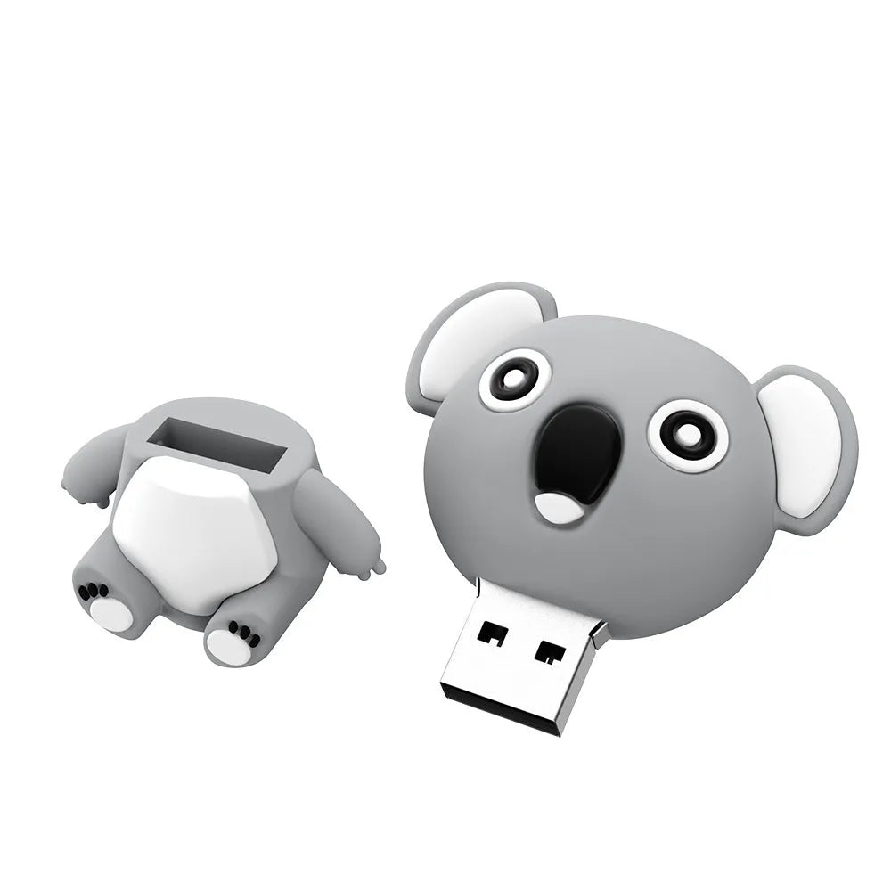 Cartoon silicone USB drive shaped like a koala, in brown colour, USB 2.0 flash drive with indicator light