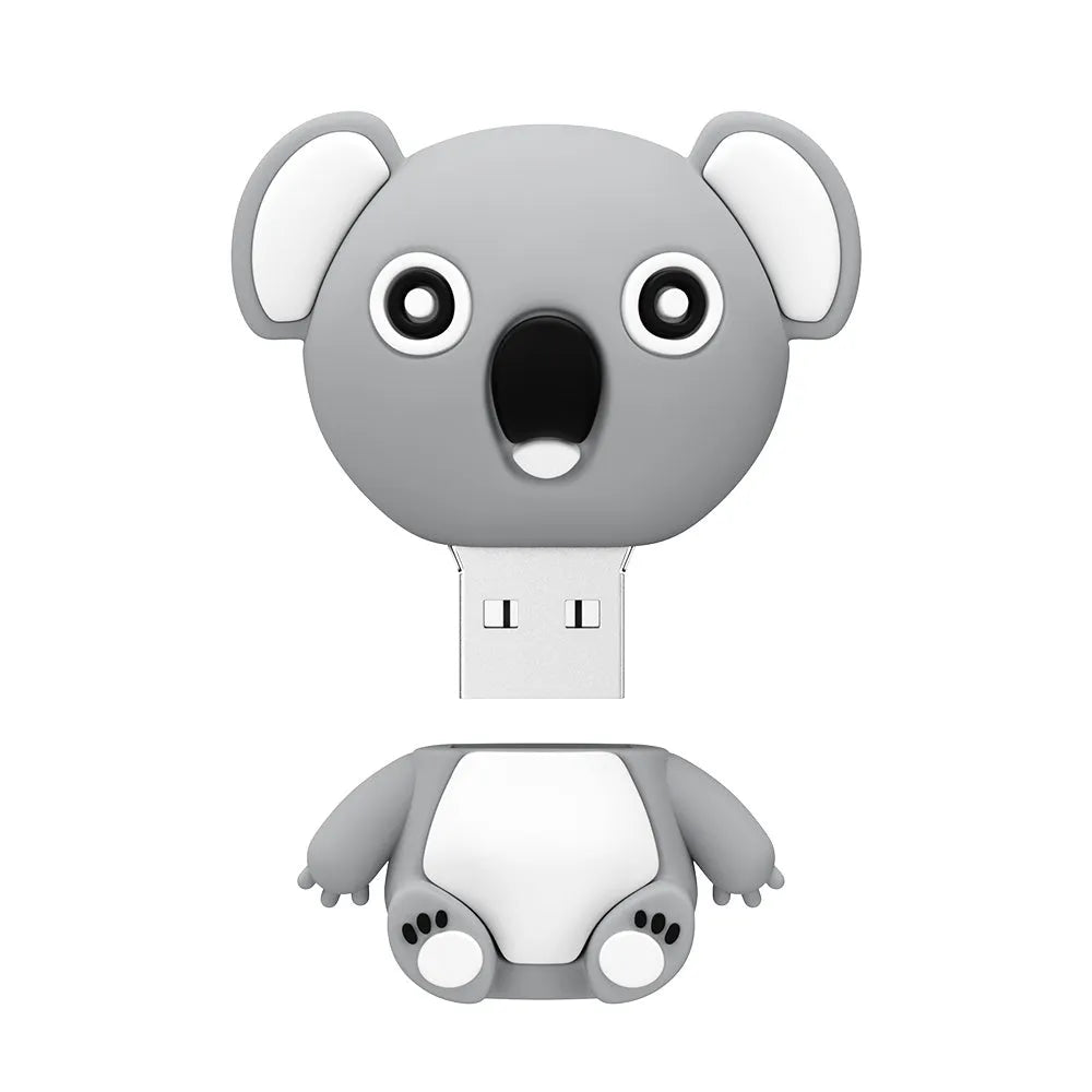 Cartoon silicone USB drive shaped like a koala, in brown colour, USB 2.0 flash drive with indicator light