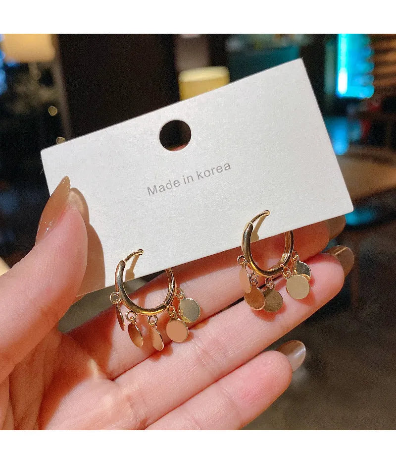 Mini wafer earrings geometric round shape 925 silver needle copper plating electroplating finish 2.5cm