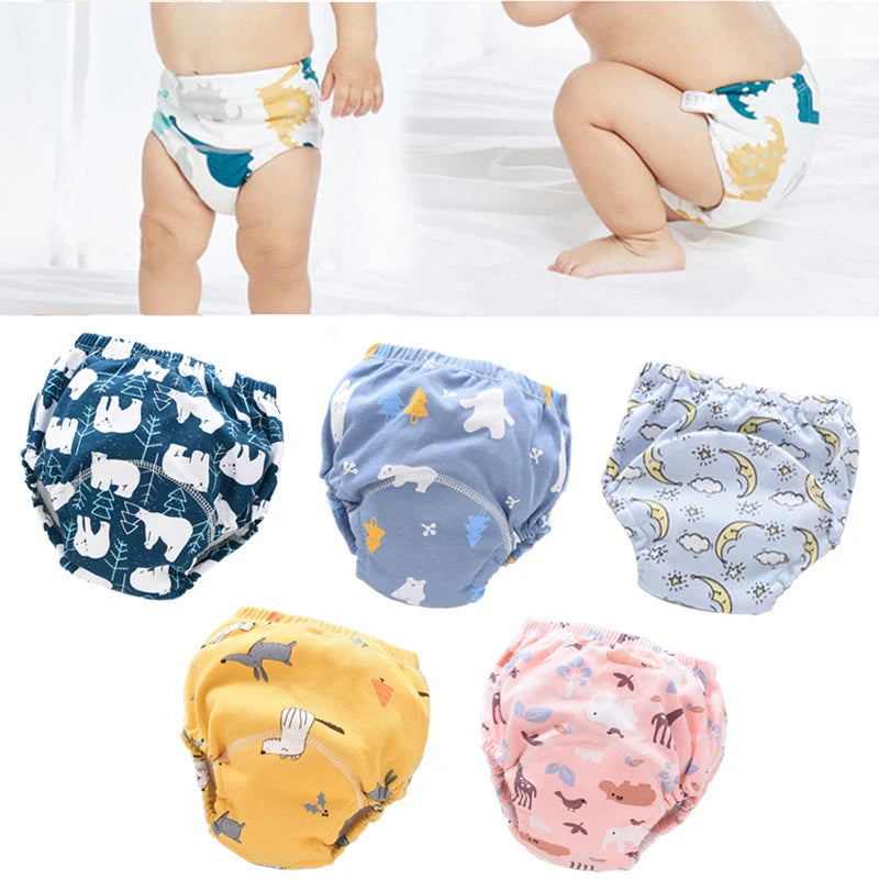 Baby Diaper Pants Cotton Washable Summer Breathable Thin Waterproof in Dark Blue, Light Blue, and Pink