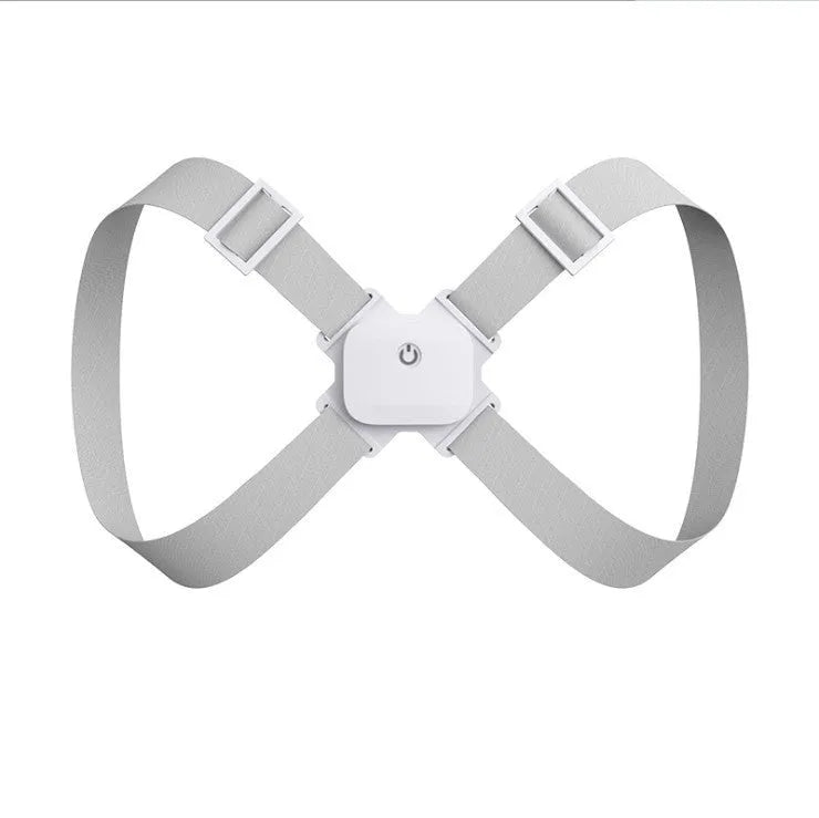 Invisible smart posture corrector with grey nylon belt and vibration alert for posture training