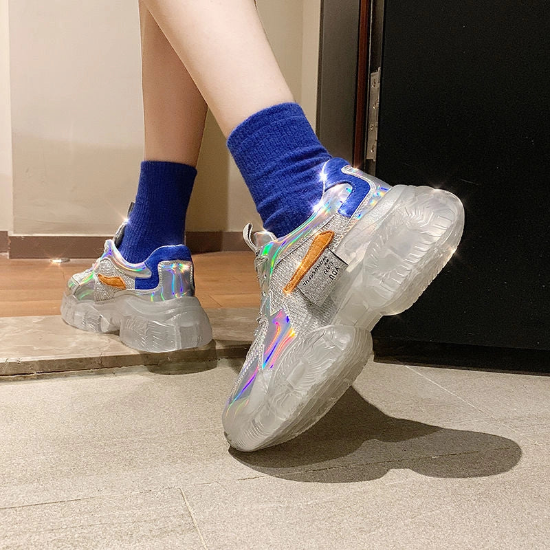 Women's transparent Harajuku sneakers with holographic flash design