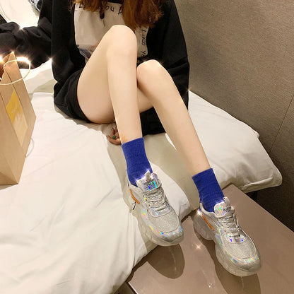 Women's transparent Harajuku sneakers with holographic flash design