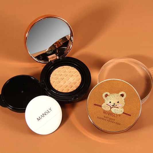 Bear three-shade lipstick and air cushion foundation set with compact packaging