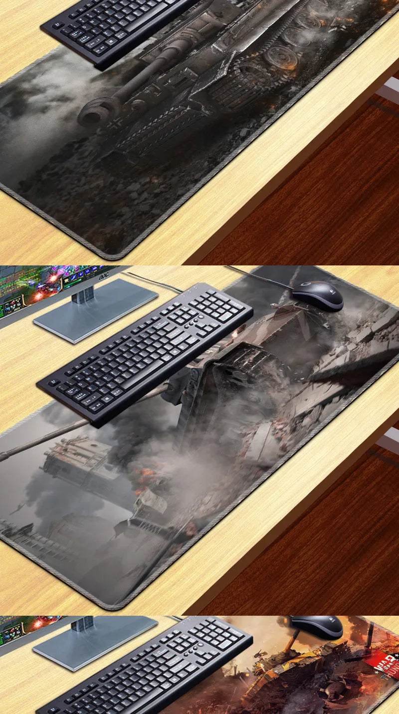 Gaming Tank thickened mouse pad with non-slip rubber base and cloth surface, available in multiple sizes
