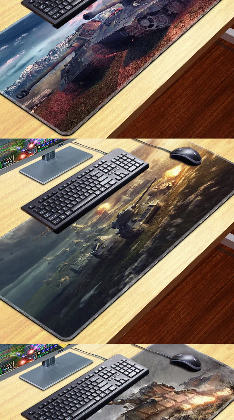 Gaming Tank thickened mouse pad with non-slip rubber base and cloth surface, available in multiple sizes