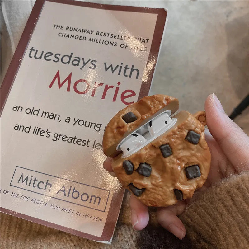 Simulation chocolate chip cookie silicone protective cover for Apple AirPods in dark brown and light brown