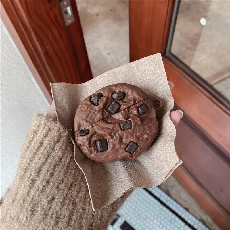 Simulation chocolate chip cookie silicone protective cover for Apple AirPods in dark brown and light brown