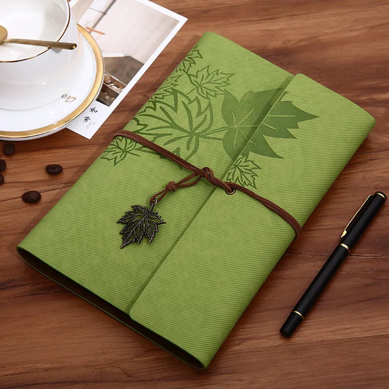 Retro PU leather notebook with discolouration effect, loose-leaf binding, and Daolin paper pages