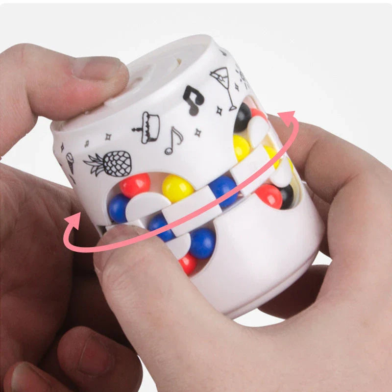 Can Cube Top Magic Colorful Beans Finger Spinning Toy in various colours for stress relief and finger exercise