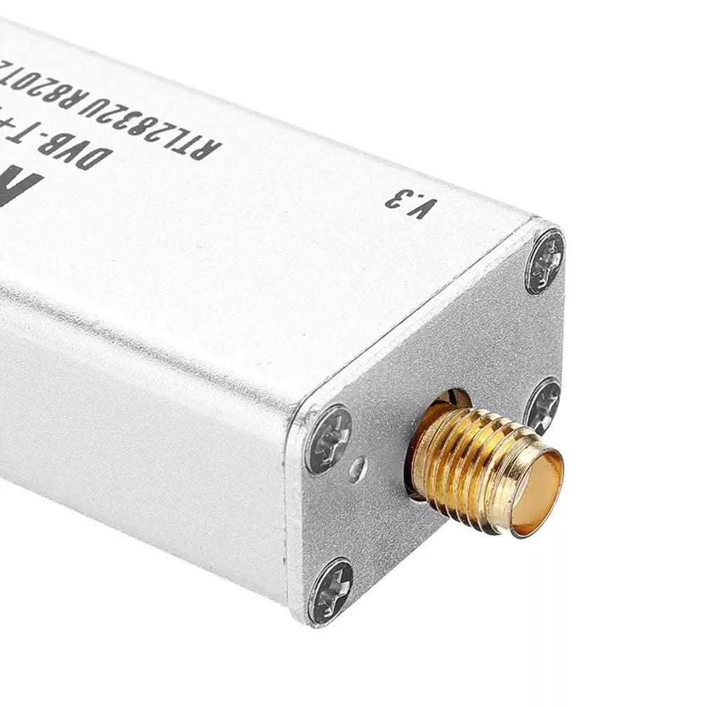 Black metal A300U software defined radio receiver with gold SMA connector for aviation and full-band monitoring