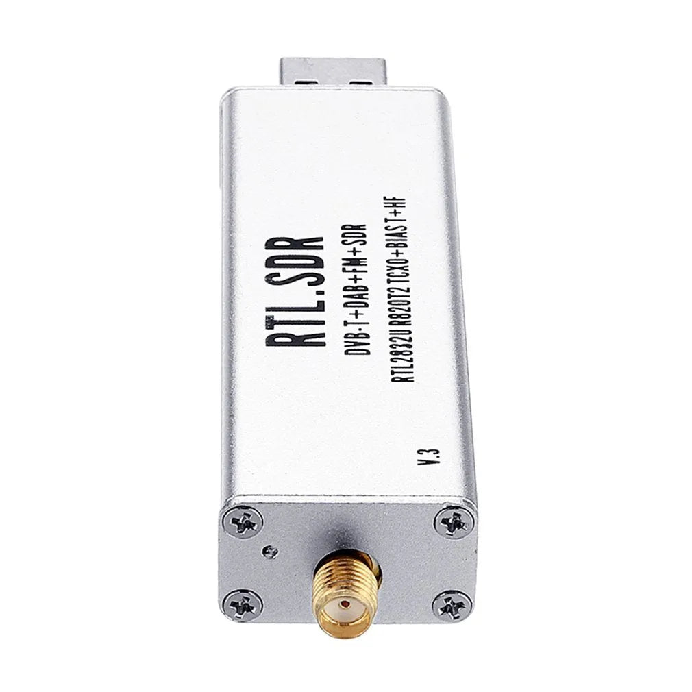 Black metal A300U software defined radio receiver with gold SMA connector for aviation and full-band monitoring