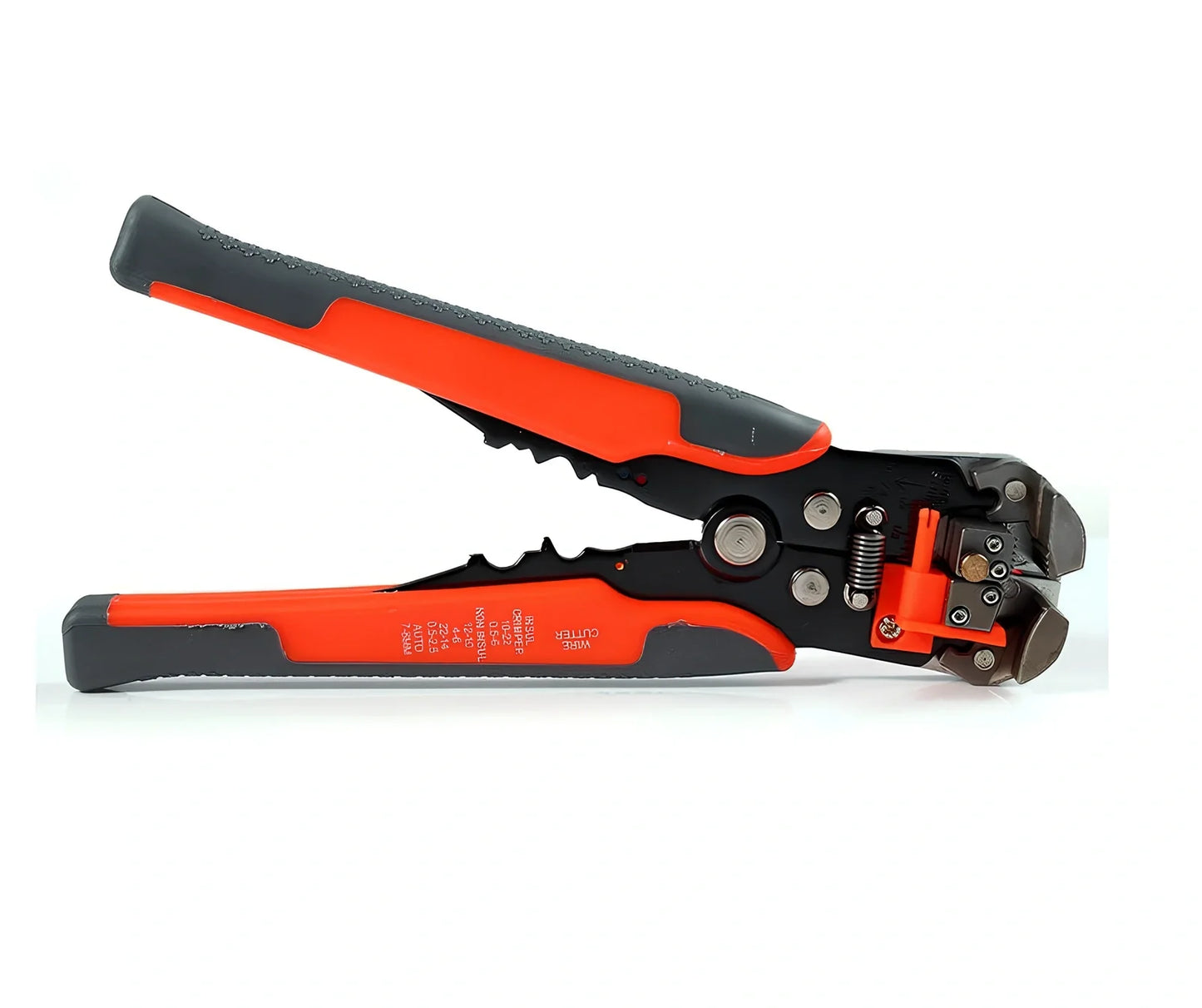Yellow 3-in-1 automatic wire stripper crimper cutter tool, 21cm long, for 10-24 AWG wires with adjustment screw