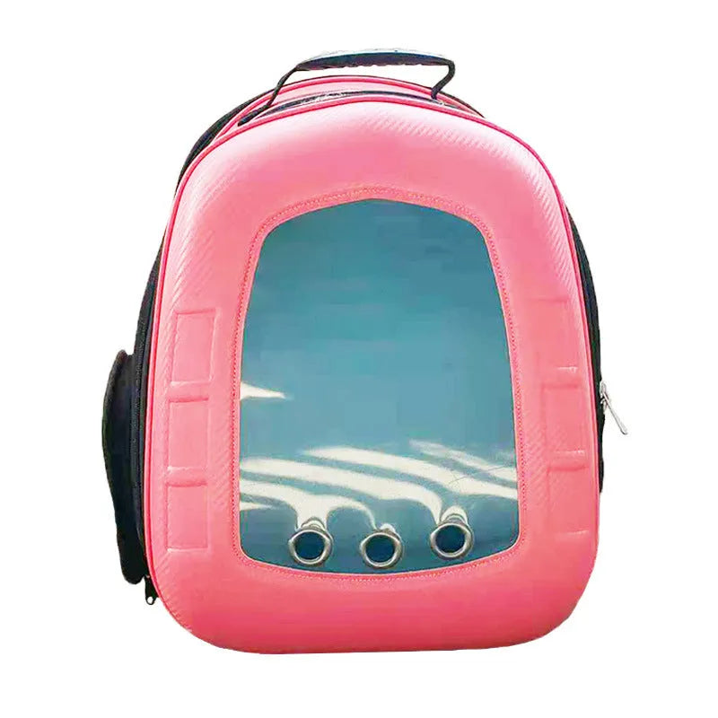 Pet capsule backpack for cats and dogs under 12 kg, 35x24x40 cm, in black with transparent dome and straw mat base